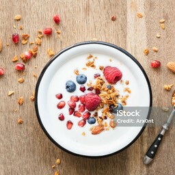 YOGURT GRECO CON MUESLI CROCCANTE E FRUTTI DI BOSCO.